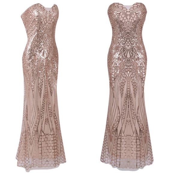 Dresses & Skirts - ROSE GOLD SEQUIN ILLUSION MAXI DRESS